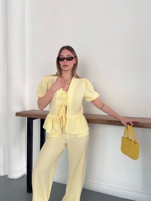 Vess Moda Ön Bağlama Detaylı Bluz Pantolon Takım