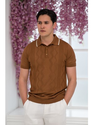 Advante Slimfit Kolları Lastikli Likralı Desenli Polo Yaka Triko T-Shirt