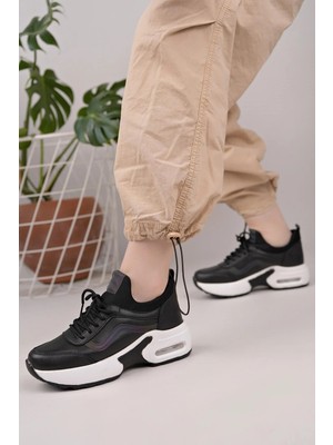 Nesil Shoes Flet 121 Siyah Beyaz Air Taban Kadın Sneakers