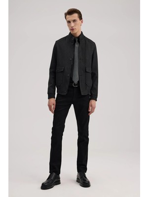 Jakamen Antrasit Slim Fit Mono Yaka Cepli Ceket Görünümlü Mont