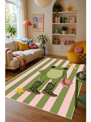 Pelura Halı Pinterest Kurbağa Desen Baskılı Kaymaz Yıkanabilir Salon Oturma Odası Mutfak Balkon Halısı Yolluk