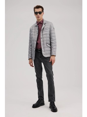 Jakamen Gri Comfort Fit Dik Yaka Fermuarlı Şişme Mont