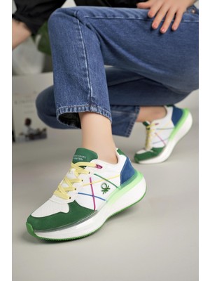 Benetton 10044 Beyaz Yeşil  Memory Foam Kadın Sneakers