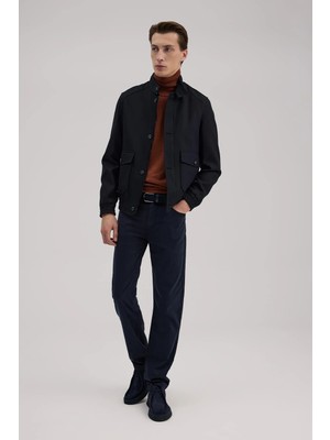 Jakamen Lacivert Slim Fit Mono Yaka Cepli Ceket Görünümlü Mont