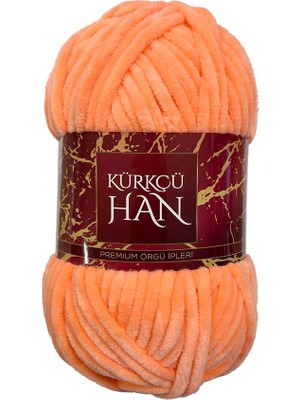 Kürkçü Han Kadife Örgü Ipi 50GR %100 Polyester Yumuşak Pofuduk Açık Turuncu