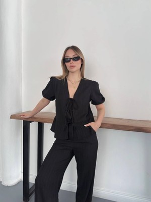 Vess Moda Ön Bağlama Detaylı Bluz Pantolon Takım