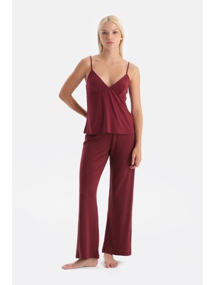Dagi Bordo Yanı Tül Detaylı Basic Pantolon