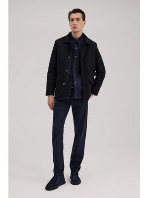 Jakamen Lacivert Slim Fit Mono Yaka Yünlü Mont