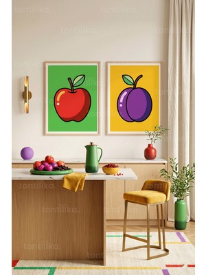 Tontilika Pop Art Meyve Temalı 2'li Ahşap Çerçeveli Tablo Seti