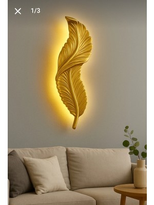 Aszen Dekor Gold Kuş Tüyü Mini Boy Pilli Aplik Ebat (50×14 Cm)