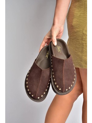 Fox Shoes Y918132902 Kahverengi Süet Önü Kapalı Sabo Terlik