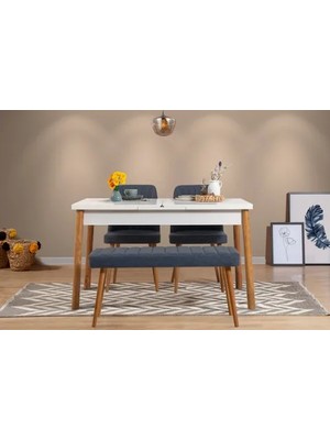 Vivense Stormi Açılır Masa Takımı, Beyaz Atlantik Lacivert, 120X75