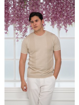 Advante Slimfit Kolları Lastikli Likralı Desenli Bisiklet Yaka Triko T-Shirt