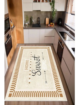Pelura Halı Home Sweet Home Yazılı  Kaymaz Yıkanabilir Dijital Baskılı Mutfak Halısı Yolluk