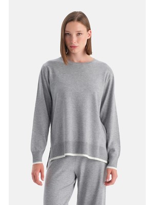 Dagi Gri Melanj Travel Biye Detaylı Sweatshirt