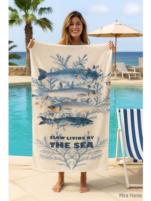 Unisex Desenli Baskılı Deniz Plaj Havlusu Balık 70X140 cm