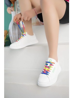 Benetton 10061 Beyaz Renkli Bağcıklı Kadın Sneakers