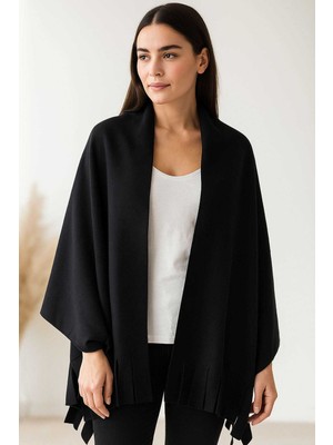 Softiva Polar Omuz Şalı 70X180 cm Unisex Kışlık Şal Siyah