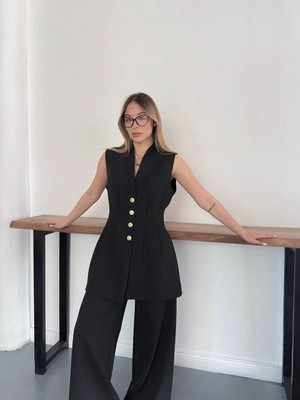 Vess Moda Gold Düğmeli Belden Oturtmalı Takım