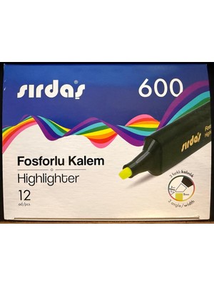 Sırdaş Fosforlu Kalem 12'li Paket Sarı 600