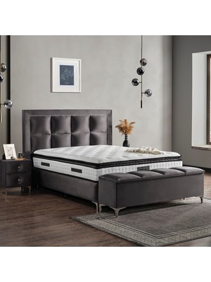 KUMSHOME Beld Tek Kişilik Full Ortopedik Pedli Yaylı Yatak + Baza + Başlık 3'lü Set