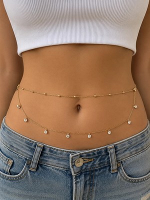 Girift Vintage Alloy Gold Taşlı Göbek Bel Zinciri Vücut Aksesuarı