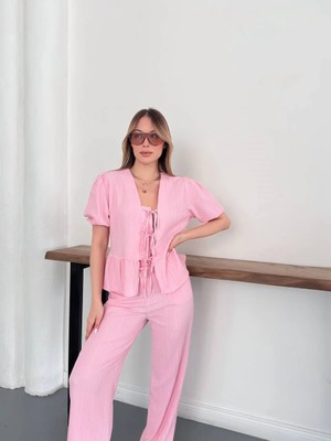 Vess Moda Ön Bağlama Detaylı Bluz Pantolon Takım