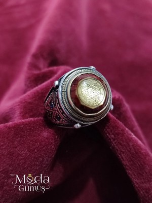 Moda Gümüş El Yapımı Kehribar Taşlı Hz. Süleyman Mührü Yüzüğü