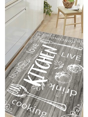 Pelura Halı Mutfak Desenli Kitchen Yazılı Baskılı Kaymaz Yıkanabilir Mutfak Halısı Yolluk