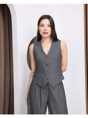 Vess Moda Kadın Klasik Yelek ve Pantolon 2'li Takım