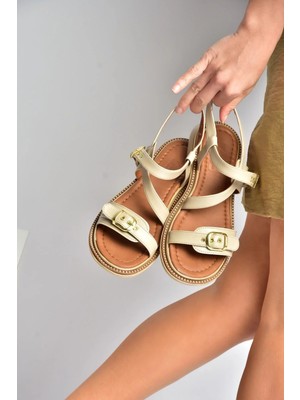 Fox Shoes Y996062509 Bej Toka Detaylı Kadın Sandalet