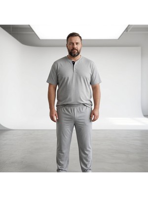 Lacaton Büyük Beden Erkek Patlı Yaka Kısa Kol Pijama Takım