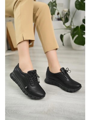Nesil Shoes Acr 40 Siyah Simli Lastik Bağlı Kadın Ayakkabı
