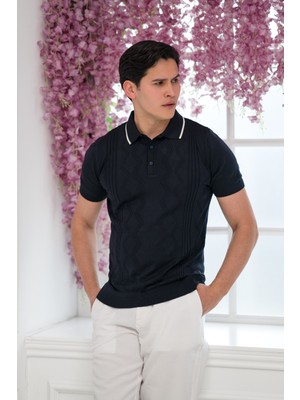Advante Slimfit Kolları Lastikli Likralı Desenli Polo Yaka Triko T-Shirt