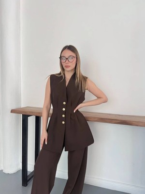 Vess Moda Gold Düğmeli Belden Oturtmalı Takım