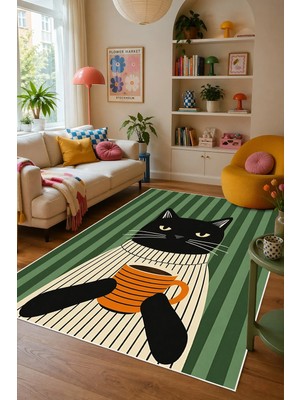 Pelura Halı Pinterest Kedi Desenli Baskılı Kaymaz Yıkanabilir Salon Oturma Odası Mutfak Balkon Halısı Yolluk