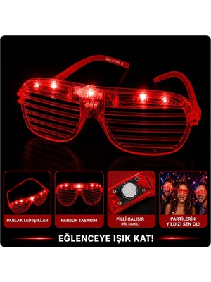 SHC4200 LED Işıklı Panjur Parti Gözlüğü Kırmızı Renk Gözlük