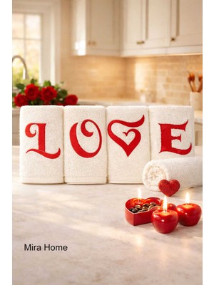 TKÇ Love Nakışlı 4lü Mutfak Havlusu Seti  30X50 cm