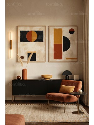 Tontilika Modern Geometrik Soyut 2'li Ahşap Çerçeveli Tablo Seti