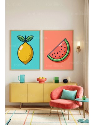 Tontilika Canlı Meyve Temalı Pop Art 2'li Ahşap Çerçeveli Tablo Seti