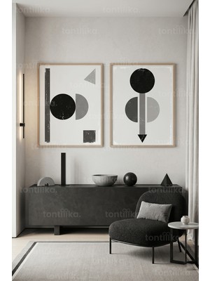 Tontilika Minimal Geometrik Sanat 2'li Ahşap Çerçeveli Tablo Seti