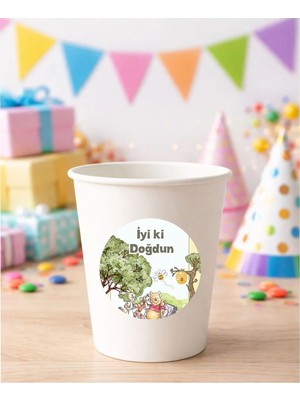 20 Adet 4 cm Winnie The Pooh Yuvarlak Happy Birthday Doğum Günün Kutlu Olsun Sticker Çıkartma Etiket