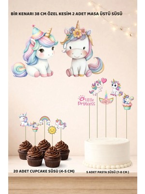 Unicorn Doğum Günü Süsü Seti - Pasta Süsü, Cupcake Süsü, Pano Masa Üstü Süsü