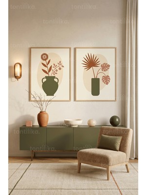 Tontilika Doğa Temalı Minimalist Sanat 2'li Ahşap Çerçeveli Tablo Seti
