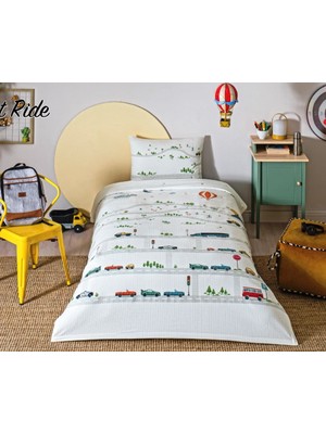 Özdilek Rf -Night Ride Mavi- Lastikli Çarşaflı Erkek Çocuk Tek Kişilik Pike Takımı