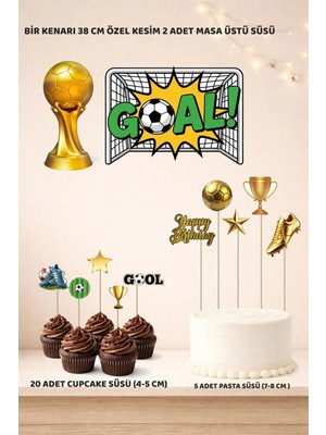 Futbol Temalı Doğum Günü Süsü Seti - Pasta Süsü, Cupcake Süsü, Pano Masa Üstü Süsü