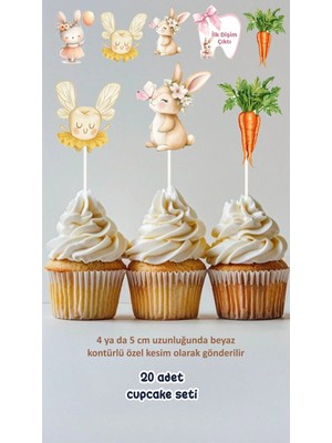 Ilk Dişim Çıktı Kız Konsept Kürdanlı Cupcake Süsü Doğum Günü Süsü *20'li Kalın Kağıt