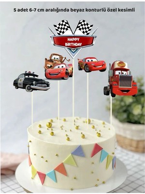 Şimşek Mcqueen Temalı 5 Adet Doğum Günü Pata Süsü