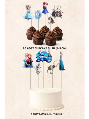 Elsa Frozen Konsept 5 Adet Pasta 20 Adet Cupcake Mini Set Doğum Günü Pasta Süsü