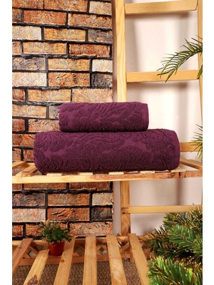 TKÇ Mira Home 2 Parça Jakarlı Banyo Havlu Takımı Doku Desen Mor